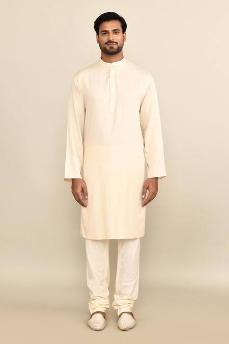 Buy_Kalighata_Ivory Silk Sequins, Cut Work Floral Embroidered Sherwani Set _Online_at_Aza_Fashions