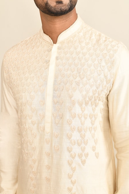 Buy_Kalighata_Ivory Chanderi Embroidery Geometric Kurta Set 