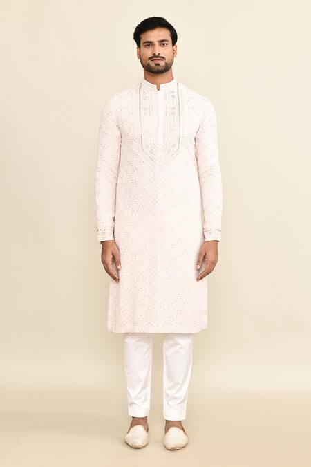 Buy_Kalighata_Pink Embroidery Kurta And Pant Set _Online_at_Aza_Fashions