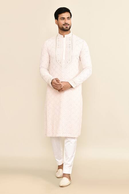 Kalighata_Pink Embroidery Kurta And Pant Set _at_Aza_Fashions
