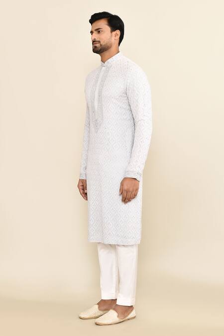 Buy_Kalighata_Gray Embroidery Grey Kurta Set _Online_at_Aza_Fashions