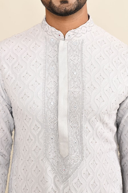 Kalighata_Gray Embroidery Grey Kurta Set _at_Aza_Fashions