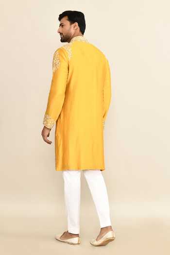 Kalighata Mustard Floral Embroidered Kurta Set 