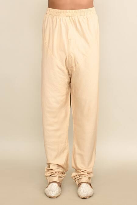 Kalighata_Beige Silk, Cotton Sequins, Cut Work Floral Embroidered Sherwani Set _Online_at_Aza_Fashions