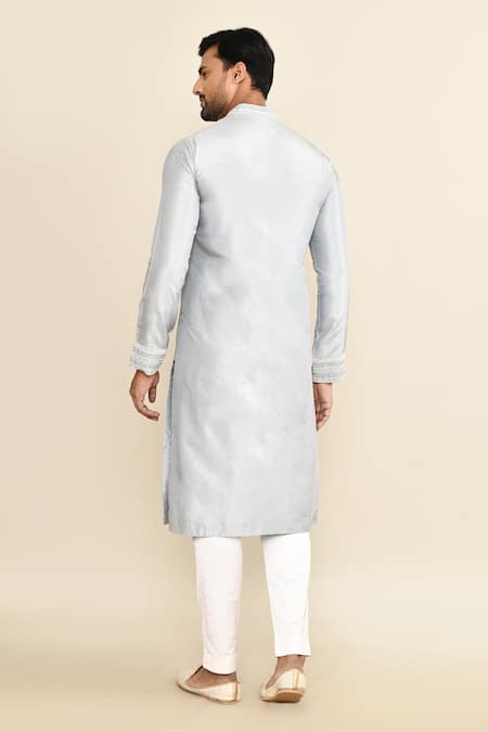 Kalighata Ice Blue Geometric Embroidered Kurta Set 