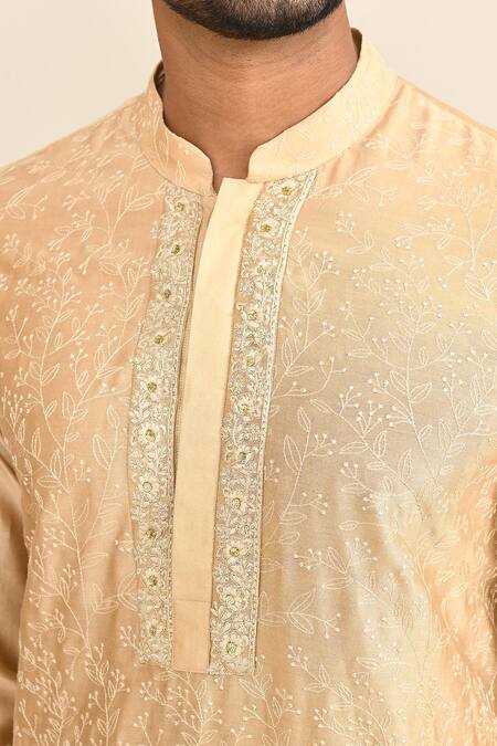 Buy_Kalighata_Beige Chanderi Embroidery Floral Kurta Set 
