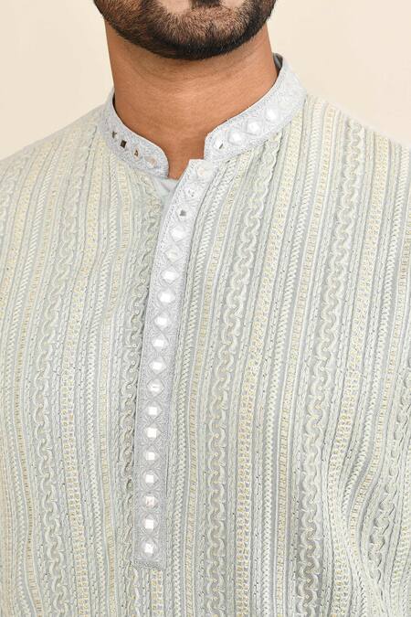 Kalighata_Blue Chanderi Cut Work Lucknowi Embroidered Kurta Set _at_Aza_Fashions