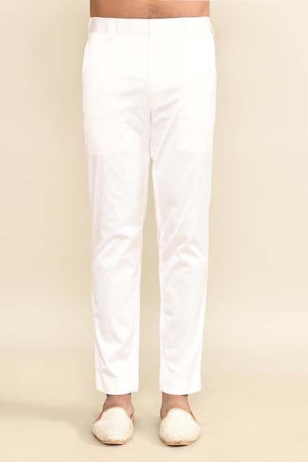 Kalighata_Ivory Chanderi Cut Work, Sequins Embroidered Kurta And Pant Set _Online_at_Aza_Fashions