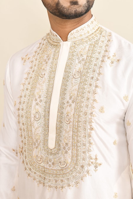 Buy_Kalighata_Ivory Chanderi Cut Work, Sequins Embroidered Kurta And Pant Set 