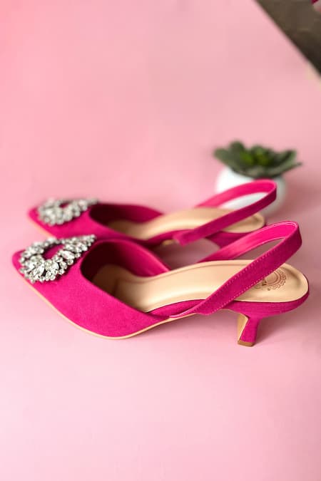 Modanta Footwear Pink Crystal Sphinx Embellished Pumps 