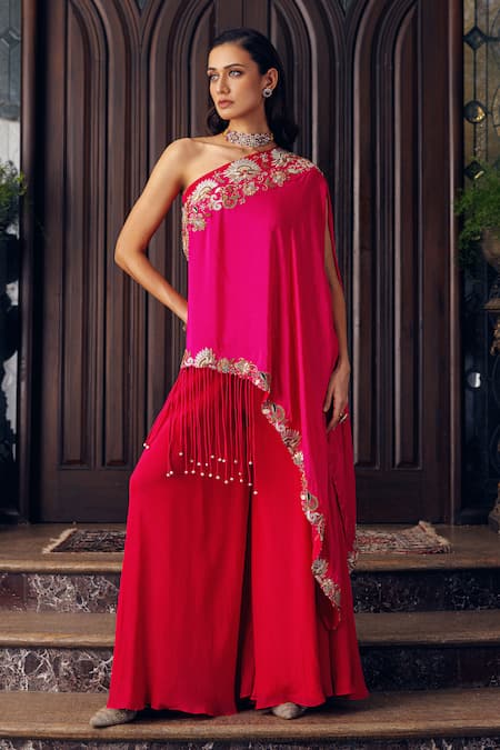 khushboo bagri Floral Embroidered One Shoulder Tunic Set 