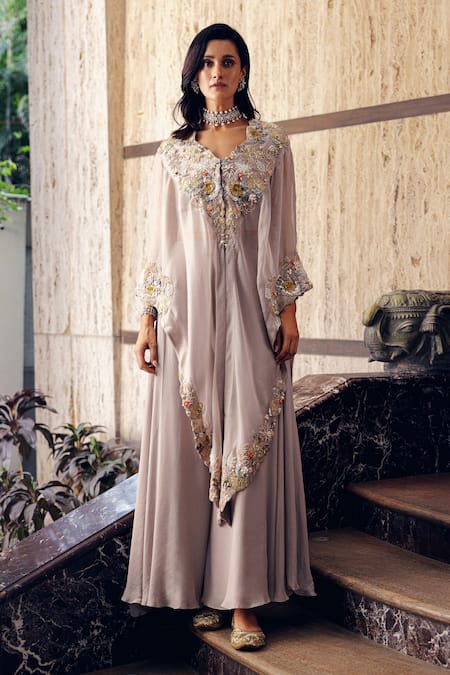 khushboo bagri Pearl Embroidered Kaftan Cape & Flared Pant 