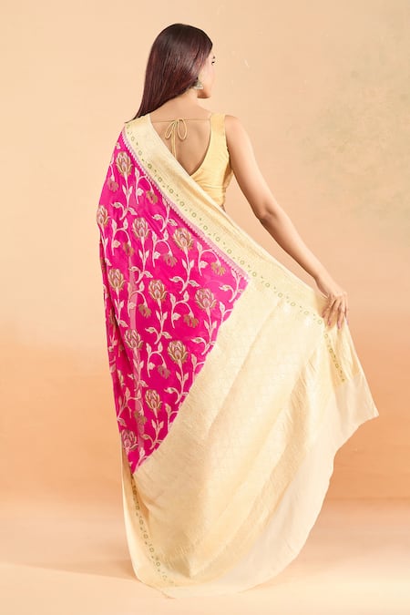 Samyukta Singhania Floral Woven Pink Saree With Blouse 