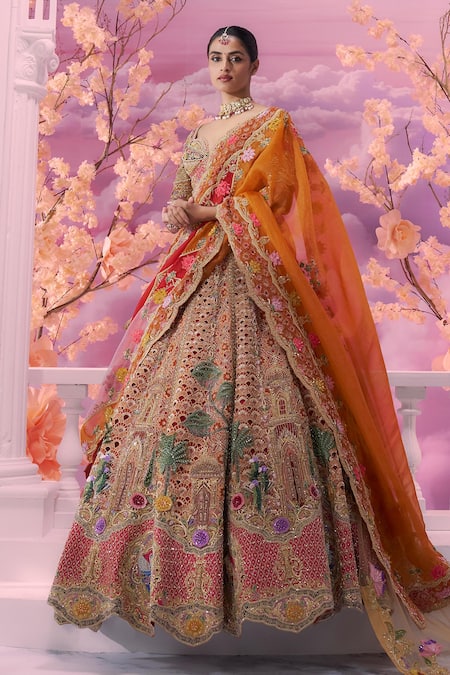 Label Ankush Jain Karishma Palace Embroidered 3D Bridal Lehenga Set 