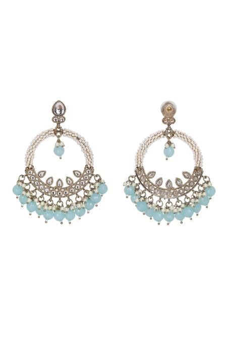 Buy_Auraa Trends_Blue Kundan Bead Tassel Chandbalis _Online_at_Aza_Fashions