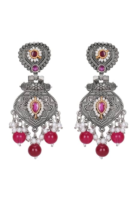 Auraa Trends_Gold Plated Pearls, Stones, Beads Embellished Dangler Earrings _Online_at_Aza_Fashions