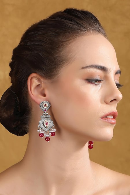 Shop_Auraa Trends_Gold Plated Pearls, Stones, Beads Embellished Dangler Earrings _Online_at_Aza_Fashions