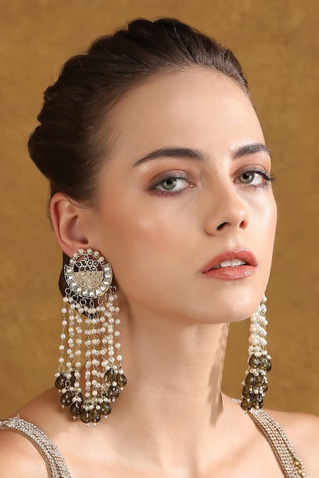 Auraa Trends Bead Tassel Embellished Carved Earrings 