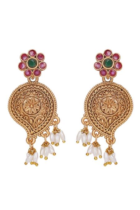 Shop_Auraa Trends_Gold Plated Pearls, Stones Embellished Peacock Choker Set _Online_at_Aza_Fashions