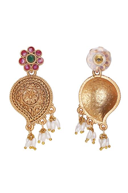 Buy_Auraa Trends_Gold Plated Pearls, Stones Embellished Peacock Choker Set 