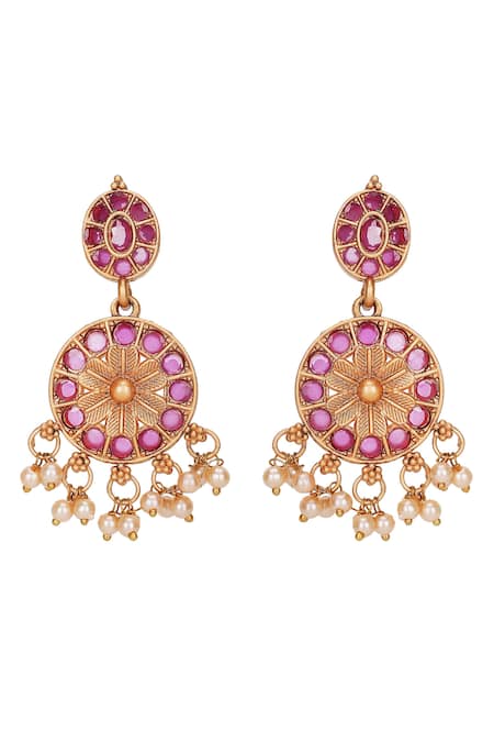 Shop_Auraa Trends_Rose Gold Stones, Pearls Floral Embellished Choker Set _Online_at_Aza_Fashions