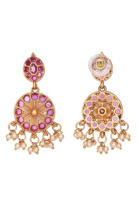 Auraa Trends_Rose Gold Stones, Pearls Floral Embellished Choker Set _at_Aza_Fashions