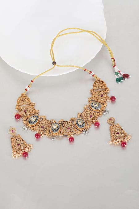 Auraa Trends Carved Dual Tone Bar Choker Set 