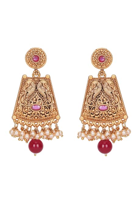 Shop_Auraa Trends_Gold Plated Stones, Beads Carved Dual Bar Choker Set _Online_at_Aza_Fashions