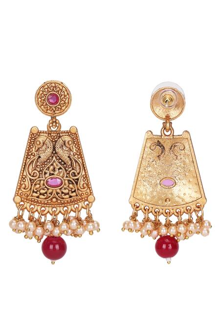 Auraa Trends_Gold Plated Stones, Beads Carved Dual Bar Choker Set _at_Aza_Fashions