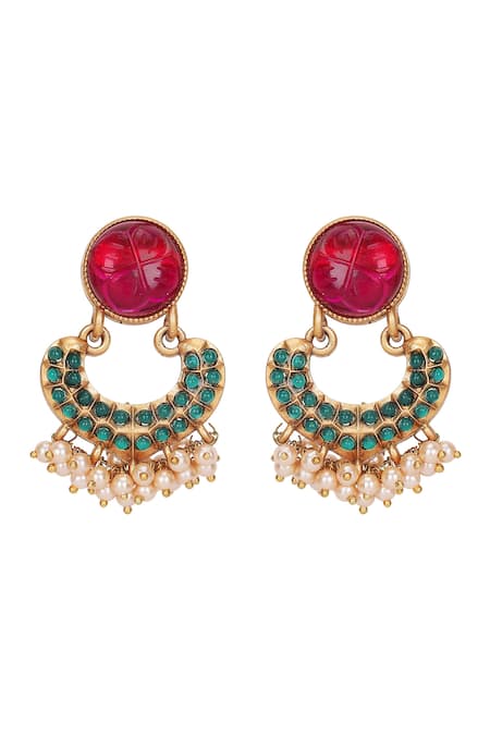 Shop_Auraa Trends_Gold Plated Pearls Kundan Half Moon Choker Set _Online_at_Aza_Fashions