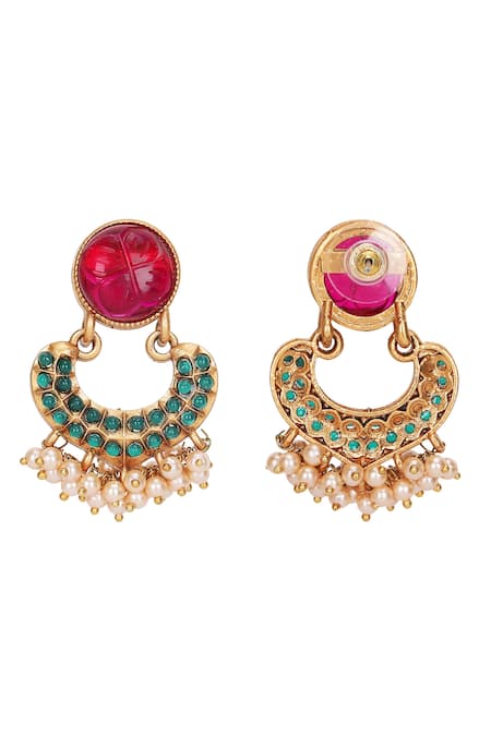 Auraa Trends_Gold Plated Pearls Kundan Half Moon Choker Set _at_Aza_Fashions