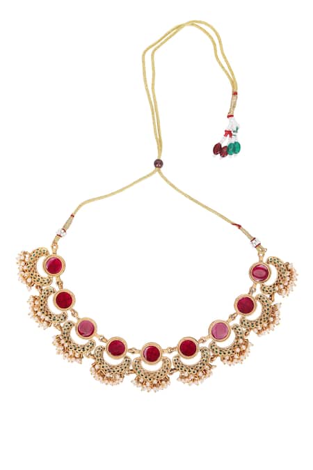 Buy_Auraa Trends_Gold Plated Pearls Kundan Half Moon Choker Set 