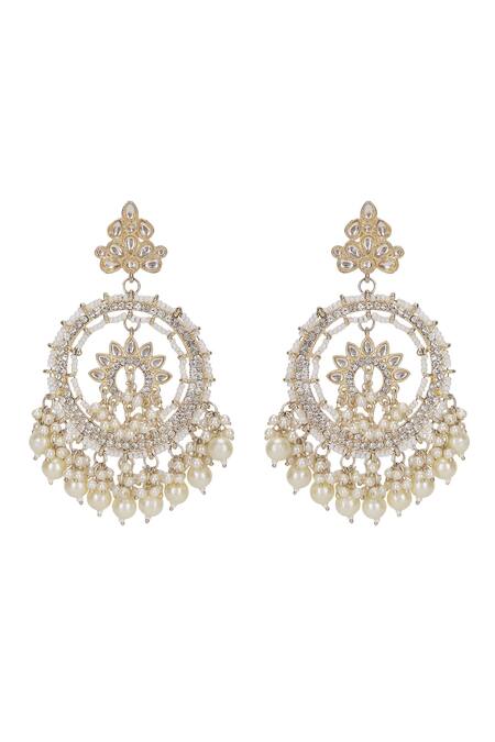 Auraa Trends_Gold Plated Pearls, Stones Tassel Chandbalis _Online_at_Aza_Fashions