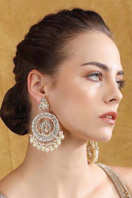 Shop_Auraa Trends_Gold Plated Pearls, Stones Tassel Chandbalis _Online_at_Aza_Fashions