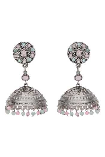 Auraa Trends_Silver Plated Stones, Beads Floral Jhumkas _Online_at_Aza_Fashions