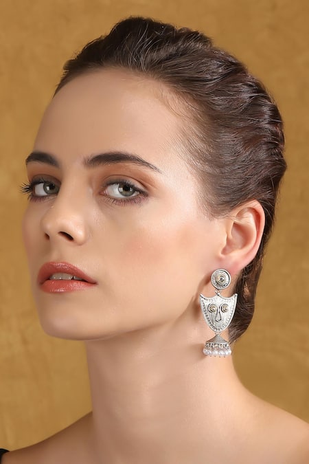 Auraa Trends Shield Pearl Tassel Dangler Jhumka Earrings 