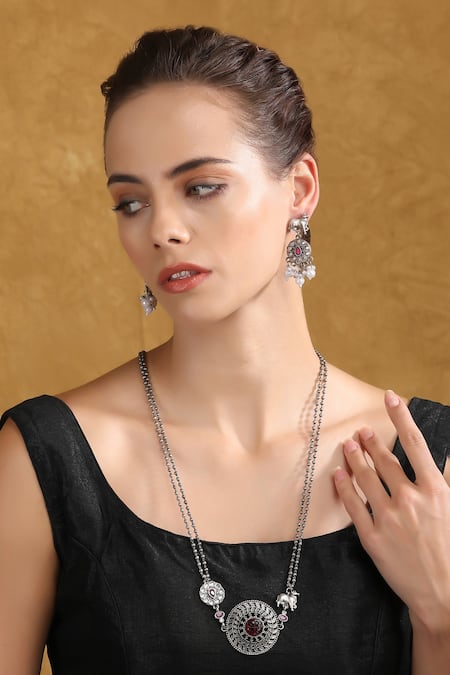 Auraa Trends Stone Embellished Beaded Long Necklace Set 