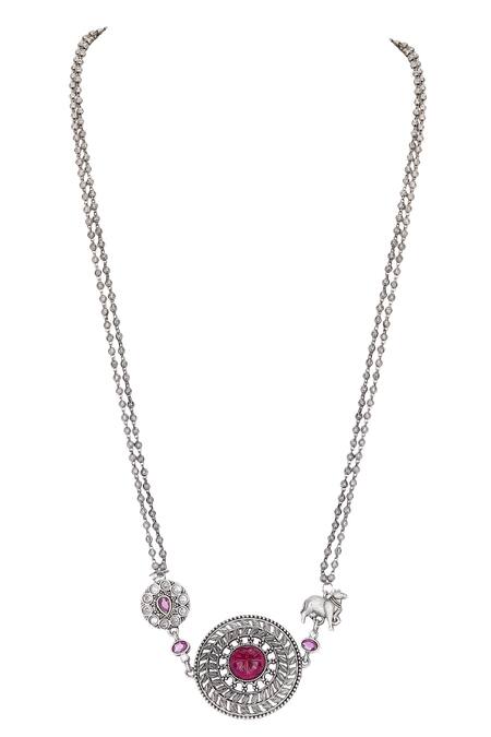 Auraa Trends_Silver Plated Pearls, Stones Beaded Necklace And Earring Set _Online_at_Aza_Fashions