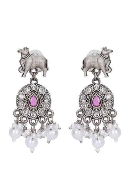 Shop_Auraa Trends_Silver Plated Pearls, Stones Beaded Necklace And Earring Set _Online_at_Aza_Fashions