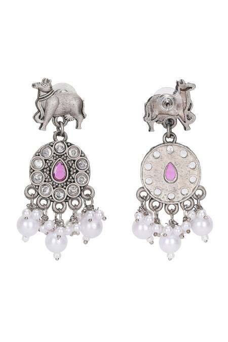 Auraa Trends_Silver Plated Pearls, Stones Beaded Necklace And Earring Set _at_Aza_Fashions