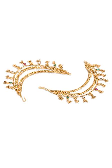 Buy_Curio Cottage_Gold Plated Gota Patti Ghungroo Embellished Layered Ear Chains_Online_at_Aza_Fashions