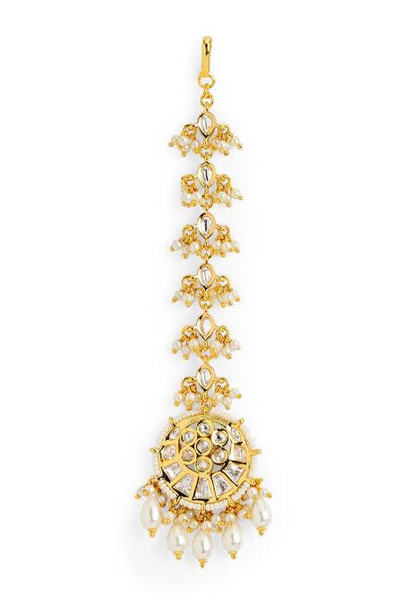 Curio Cottage Gold Plated Blossom Moon Kundan Maangtikka Online at Aza Fashions Curio Cottage_Gold Plated Blossom Moon Kundan Maangtikka_Online_at_Aza_Fashions