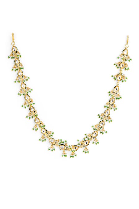 Shop Curio Cottage Gold Plated Kundan Pearl Embellished Mathapatti at Aza Fashions Shop_Curio Cottage_Gold Plated Kundan Pearl Embellished Mathapatti_at_Aza_Fashions