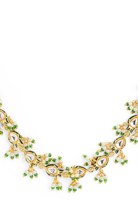 Curio Cottage Gold Plated Kundan Pearl Embellished Mathapatti Online at Aza Fashions Curio Cottage_Gold Plated Kundan Pearl Embellished Mathapatti_Online_at_Aza_Fashions