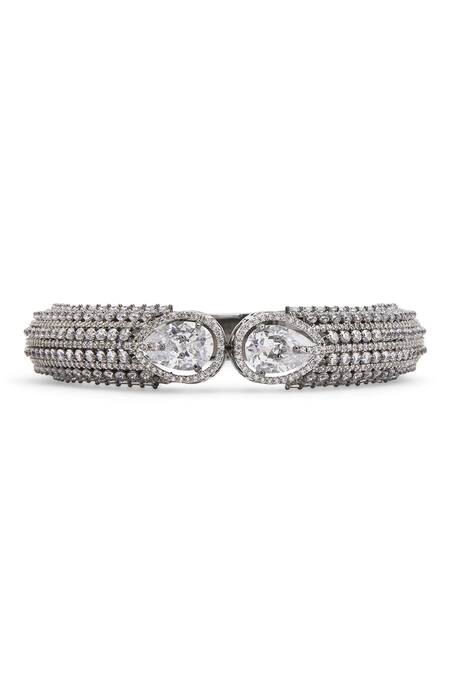 Curio Cottage Silver Plated Diamonds, Pearls Faux Cuff Bracelet Online at Aza Fashions Curio Cottage_Silver Plated Diamonds, Pearls Faux Cuff Bracelet_Online_at_Aza_Fashions