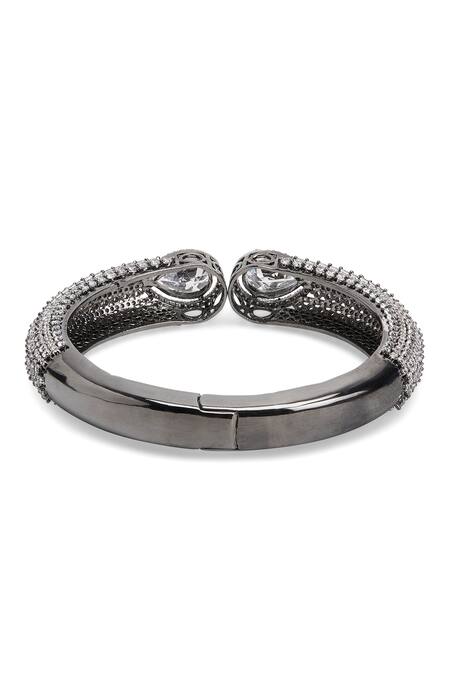Shop Curio Cottage Silver Plated Diamonds, Pearls Faux Cuff Bracelet Online at Aza Fashions Shop_Curio Cottage_Silver Plated Diamonds, Pearls Faux Cuff Bracelet_Online_at_Aza_Fashions