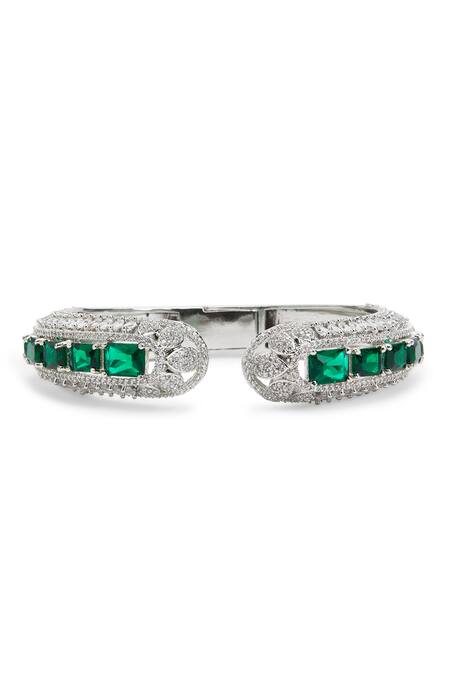 Curio Cottage_Green Diamonds, Stones Emerald And Faux Cuff Bracelet_Online_at_Aza_Fashions