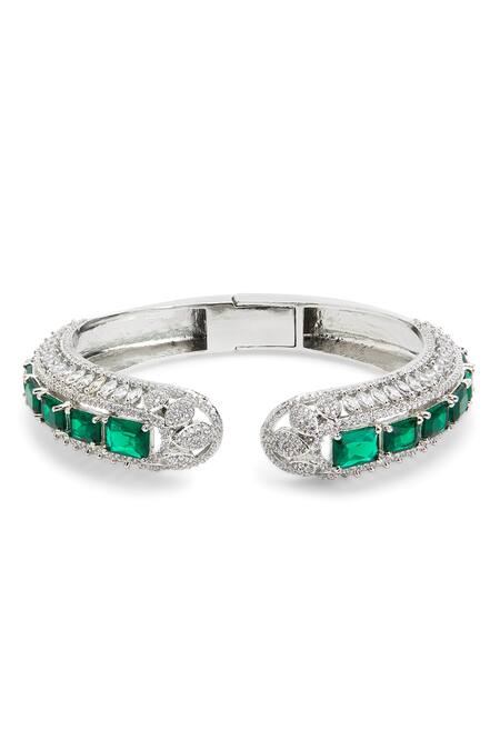 Buy_Curio Cottage_Green Diamonds, Stones Emerald And Faux Cuff Bracelet_Online_at_Aza_Fashions
