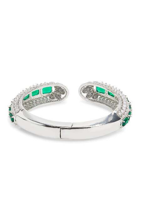 Shop_Curio Cottage_Green Diamonds, Stones Emerald And Faux Cuff Bracelet_Online_at_Aza_Fashions