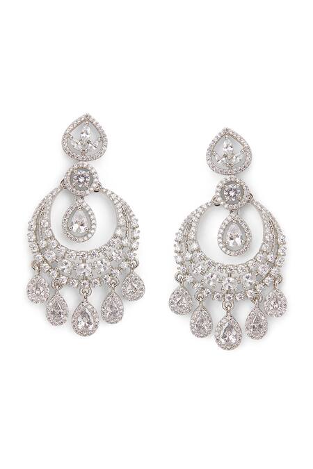 Curio Cottage Silver Plated Fabric Flowers Faux Diamond Chandbalis Online at Aza Fashions Curio Cottage_Silver Plated Fabric Flowers Faux Diamond Chandbalis_Online_at_Aza_Fashions